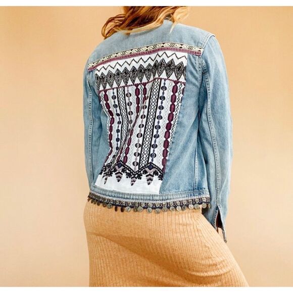Paige denim embroidered jean jacket. Super cute but too tight for me. - Picture 1 of 11